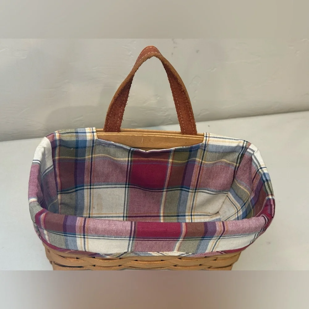 Vintage‎ 2003 Longaberger Hanging Basket With Cloth & Leather Handle Wall mount